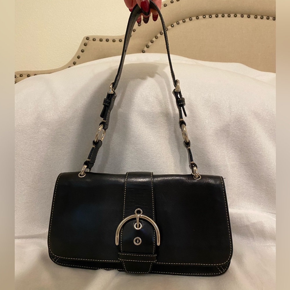 Coach black leather signature shoulder bag